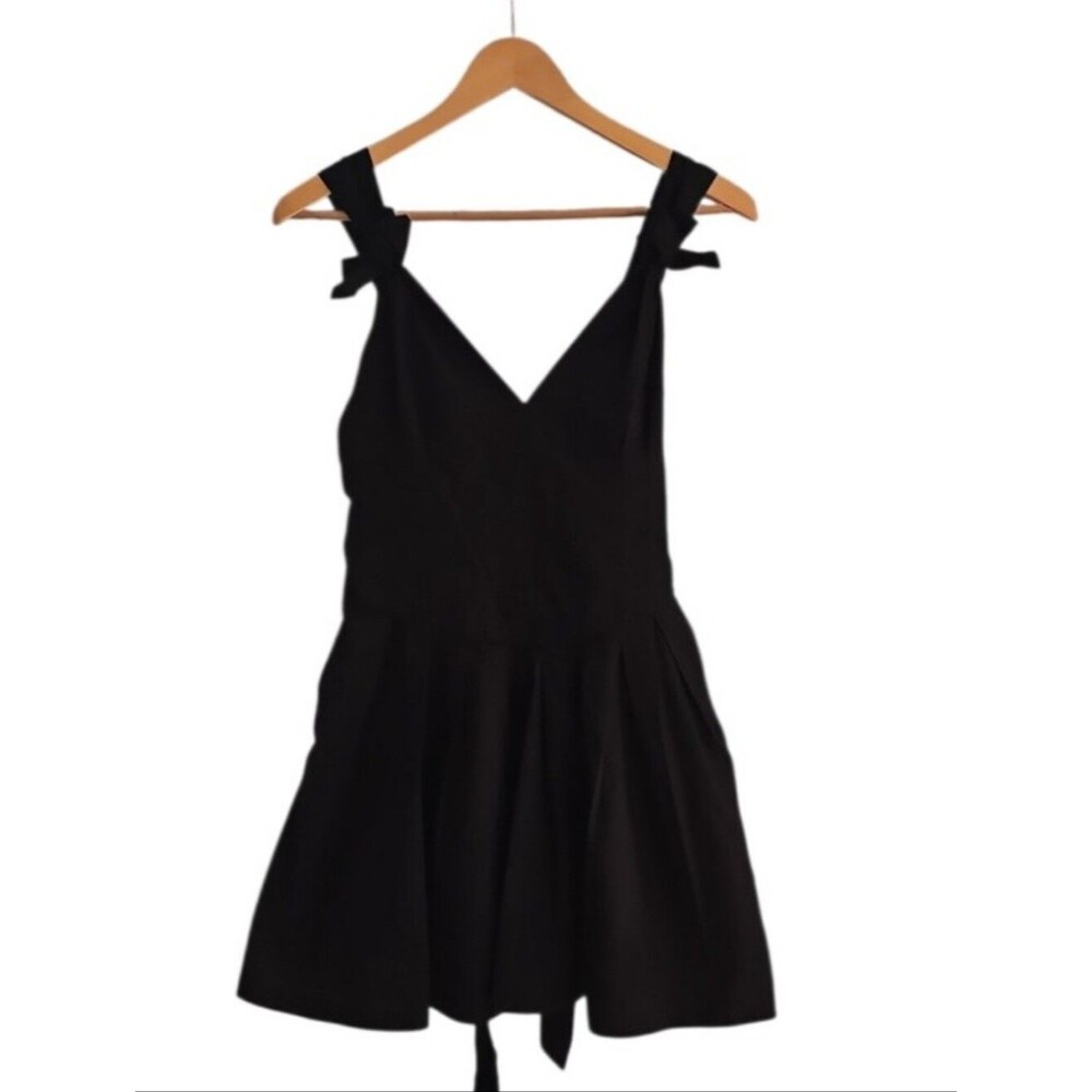 Free People Black Cotton Mini Dress Women’s S Tie Strap Pockets Cottagecore